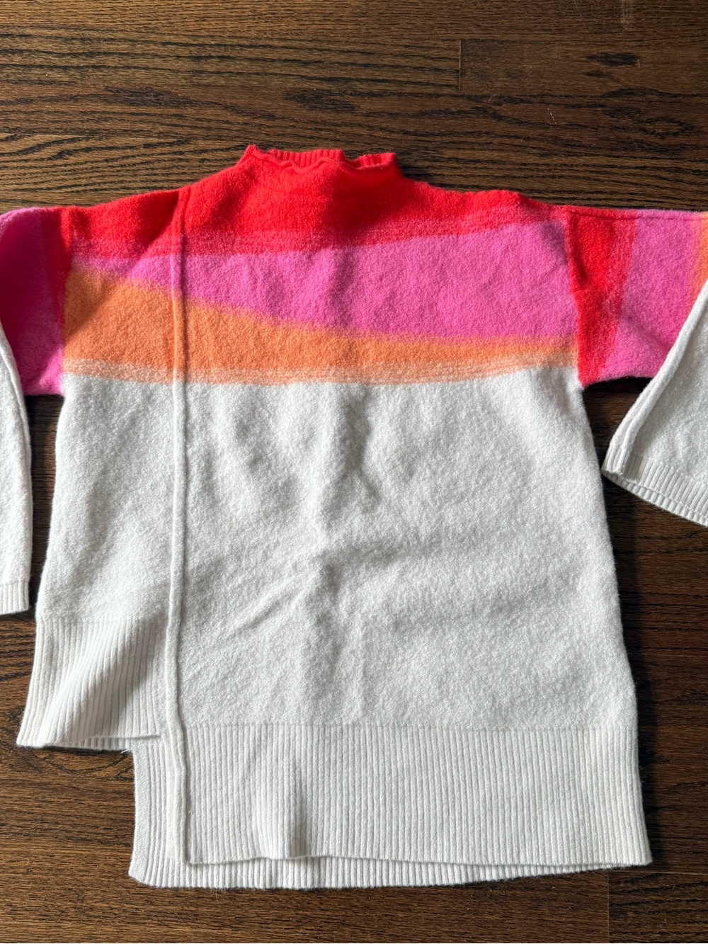 Nike Yoga small Colorblock Crewneck Sweater in White, Pink, Orange & Red